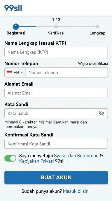 Tampilan halaman daftar 99sll