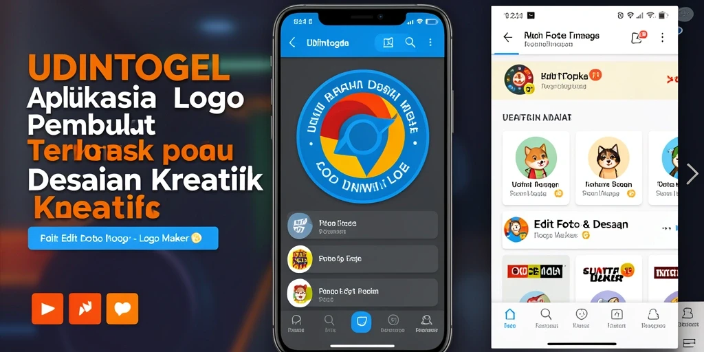 Screenshot UDINTOGEL menampilkan antarmuka logo maker yang intuitif dan beragam fitur desain.